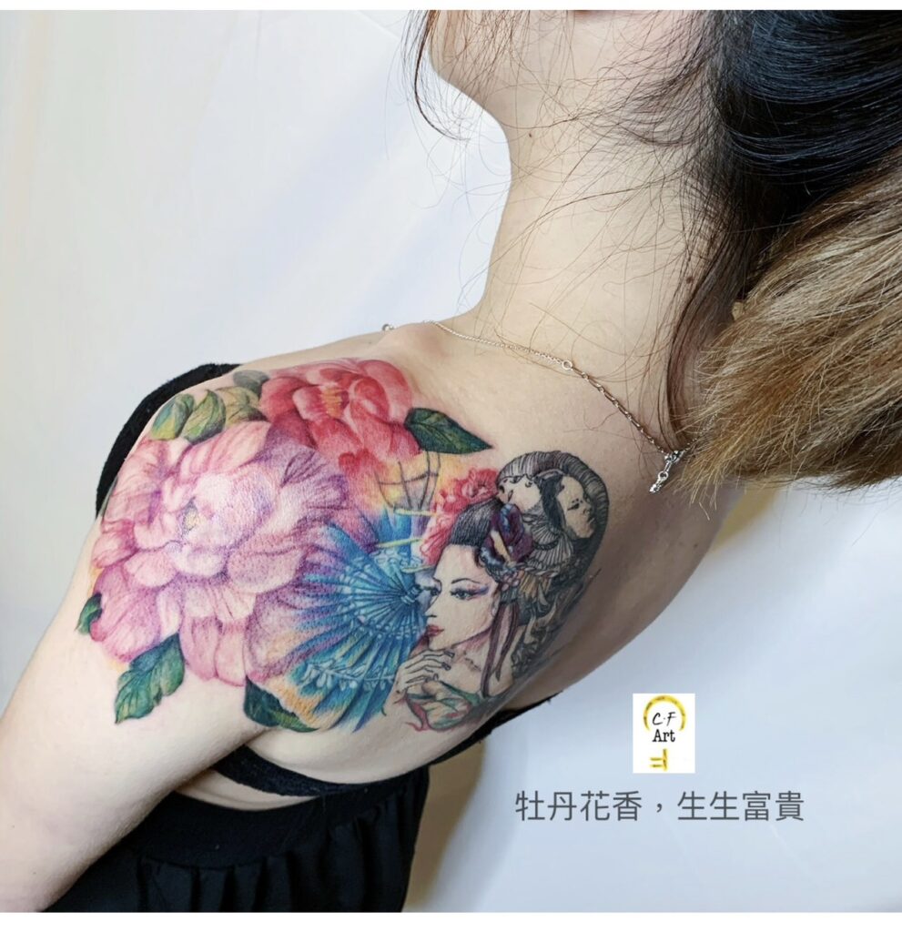 牡丹花刺青散發出高貴典雅的氣質